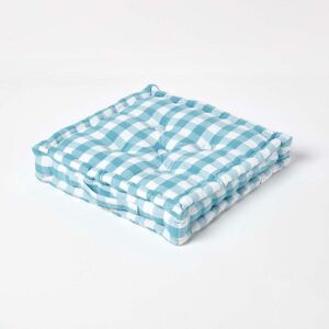 Homescapes - Blue Block Check Cotton Gingham Floor Cushion, 40 x 40 cm - Blue