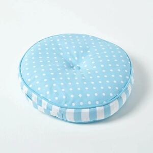 Homescapes - Blue & White Polka Dots Round Floor Cushion - Blue