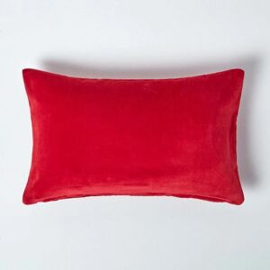 Homescapes - Red Velvet Rectangular Cushion Cover, 30 x 50 cm - Red