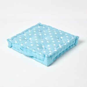 Homescapes - Cotton Blue Stars Floor Cushion, 50 x 50 cm - Blue