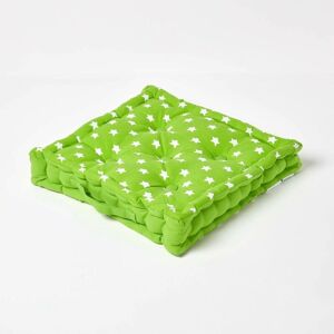 Homescapes - Cotton Green Stars Floor Cushion, 50 x 50 cm - Green