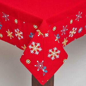 Homescapes - Cotton Christmas Red Snowflake Border Tablecloth, 54 x 70 Inches - Red