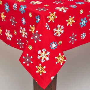 Cotton Christmas Red Snowflake Tablecloth, 54 x 90 Inches - Red - Homescapes