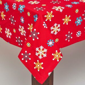 Cotton Christmas Red Snowflake Tablecloth, 54 x 70 Inches - Red - Homescapes