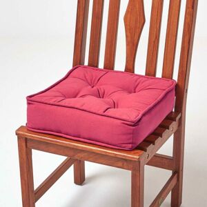 Homescapes - Claret Red Cotton Dining Chair Booster Cushion - Red