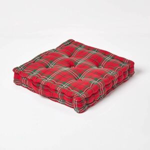 HOMESCAPES Cotton Edward Tartan Floor Cushion, 50 x 50 cm - Red