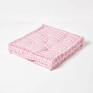 Homescapes - Cotton Gingham Check Pink Floor Cushion, 50 x 50 cm - Pink