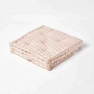 Homescapes - Cotton Gingham Check Beige Floor Cushion, 50 x 50 cm - Natural