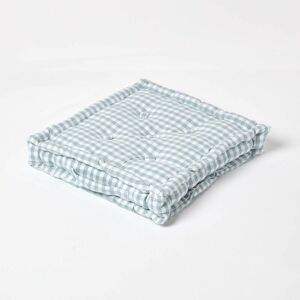 Homescapes - Cotton Gingham Check Blue Floor Cushion, 50 x 50 cm - Blue