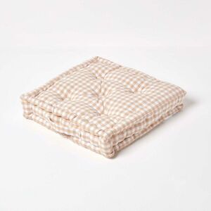 Homescapes - Cotton Gingham Check Beige Floor Cushion, 40 x 40 cm - Beige