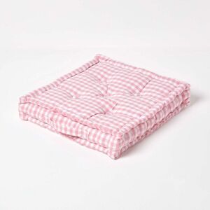 Homescapes - Cotton Gingham Check Pink Floor Cushion, 40 x 40 cm - Pink