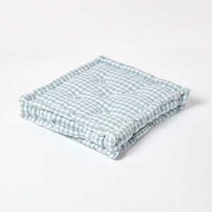 Homescapes - Cotton Gingham Check Blue Floor Cushion, 40 x 40 cm - Blue