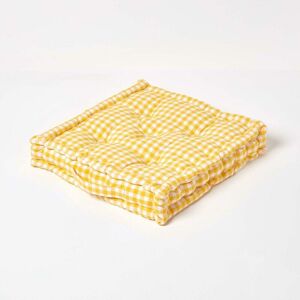 Homescapes - Cotton Gingham Check Yellow Floor Cushion, 40 x 40 cm - Yellow