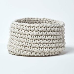 Homescapes - Natural Cotton Knitted Round Storage Basket, 37 x 21 cm - Natural