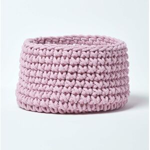 HOMESCAPES Pastel Pink Cotton Knitted Round Storage Basket, 37 x 21 cm - Pastel Pink