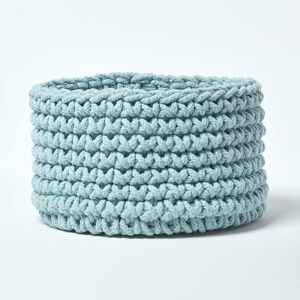 Homescapes - Pastel Blue Cotton Knitted Round Storage Basket, 37 x 21 cm - Pastel Blue