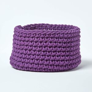 Homescapes - Deep Purple Cotton Knitted Round Storage Basket, 37 x 21 cm - Purple