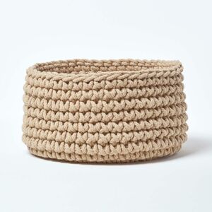 Homescapes - Linen Cotton Knitted Round Storage Basket, 37 x 21 cm - Linen