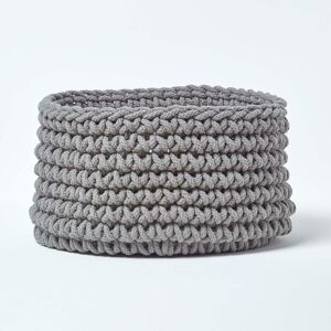 Homescapes - Grey Cotton Knitted Round Storage Basket, 37 x 21 cm - Grey