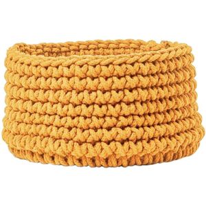 Homescapes - Yellow Cotton Knitted Round Storage Basket, 37 x 21 cm - Mustard