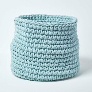 Homescapes - Pastel Blue Cotton Knitted Round Storage Basket, 42 x 37 cm - Pastel Blue