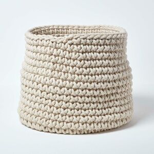 Homescapes - Natural Cotton Knitted Round Storage Basket, 42 x 37 cm - Natural