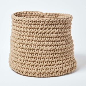 Homescapes - Linen Cotton Knitted Round Storage Basket, 42 x 37 cm - Linen