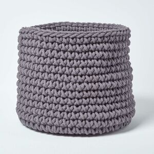 Homescapes - Grey Cotton Knitted Round Storage Basket, 42 x 37 cm - Grey