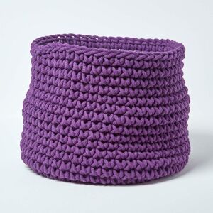 Homescapes - Deep Purple Cotton Knitted Round Storage Basket, 42 x 37 cm - Purple