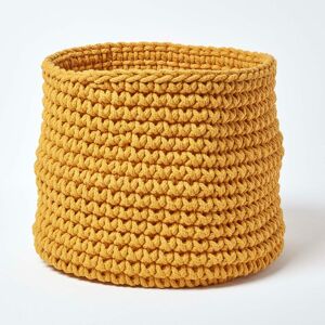 Homescapes - Yellow Cotton Knitted Round Storage Basket, 42 x 37 cm - Mustard