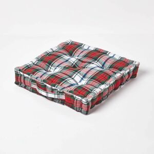 Homescapes - Cotton Macduff Tartan Floor Cushion, 50 x 50 cm - Red