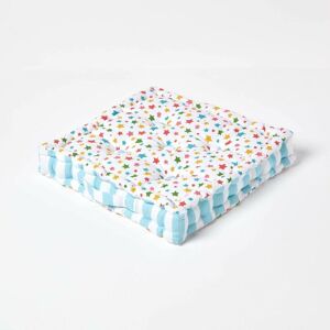 Homescapes - Cotton Multi Coloured Stars Floor Cushion, 50 x 50 cm - Natural