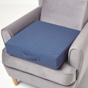 Homescapes - Navy Cotton Orthopaedic Foam Armchair Booster Cushion - Blue