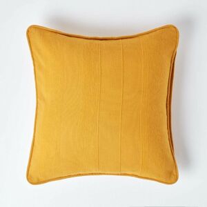 HOMESCAPES Cotton Rajput Ribbed Mustard Yellow Cushion Cover, 60 x 60cm - Yellow