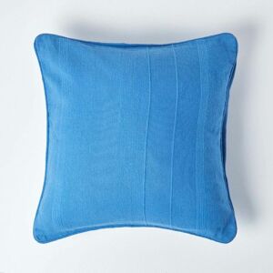 Homescapes - Cotton Rajput Ribbed Blue Cushion Cover, 45 x 45 cm - Blue