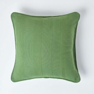 Homescapes - Cotton Rajput Ribbed Dark Olive Cushion Cover, 60 x 60cm - Green