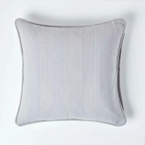 Homescapes - Cotton Rajput Ribbed Silver Grey Cushion Cover, 60 x 60 cm - Grey