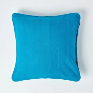 Homescapes - Cotton Rajput Ribbed Teal Cushion Cover, 45 x 45 cm - Blue