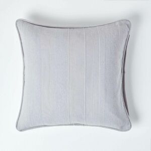 HOMESCAPES Cotton Rajput Ribbed Silver Grey Cushion Cover, 45 x 45 cm - Grey