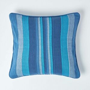 Homescapes - Cotton Striped Blue Cushion Cover Morocco , 45 x 45 cm - Blue