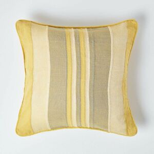 Homescapes - Cotton Striped Yellow Cushion Cover Morocco , 45 x 45 cm - Yellow