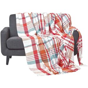 Homescapes - Red Tartan 100% Cotton Falun Throw with Tassels, 255 x 360 cm - Red - Red