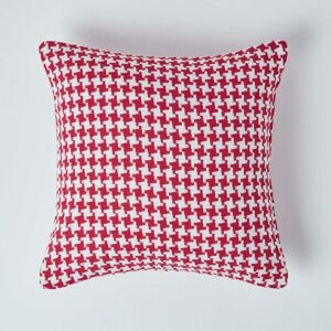 Homescapes - Houndstooth 100% Cotton Cushion Cover Red, 60 x 60 cm - Red - Red