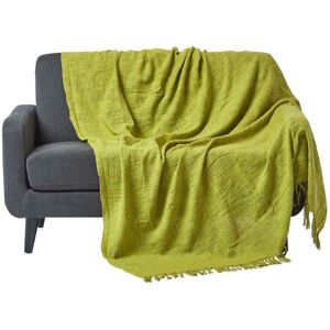 Homescapes - Nirvana Slub Cotton Lime Green Throw, 225 x 255 cm - Green