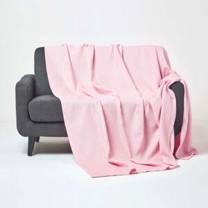 Homescapes - Organic Cotton Waffle Blanket/ Throw Pink, 280 x 230 cm - Pink