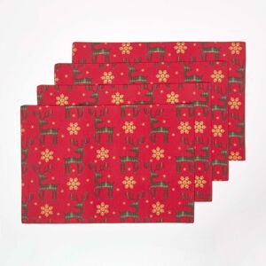 Red Reindeer Christmas Placemats, Set of 4 - Homescapes