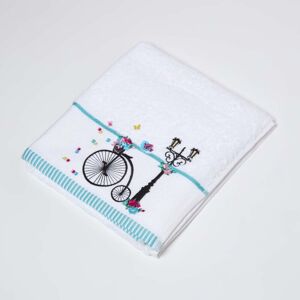 Homescapes - Turkish Cotton Embroidered Bicycle White Hand Towel - White