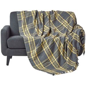 Homescapes - Grey & Yellow Tartan Check Sofa and Bed Throw, 255 x 360 cm - Grey