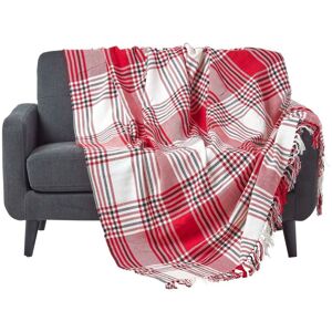 HOMESCAPES Red Tartan Check Sofa and Bed Throw, 255 x 360 cm - Red