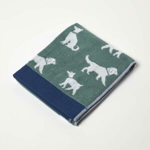 Homescapes - Green Dog Pattern 100% Cotton Hand Towel - Green